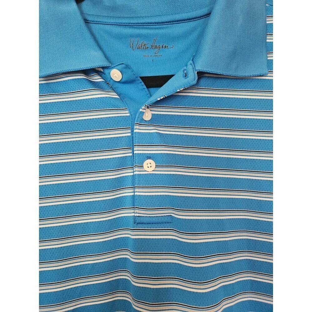 Walter Hagen Polo Shirt Adult Large Blue Logo Striped Golf Golfer Casual Mens - Picture 2 of 8